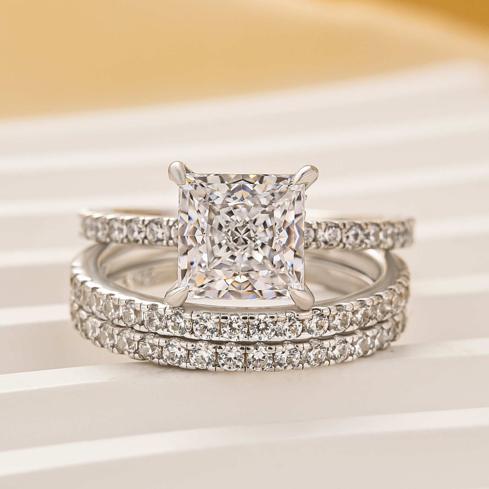 3PC 2.0Ct Princess Cut Wedding Ring For Her With Two Classic Wedding Bands