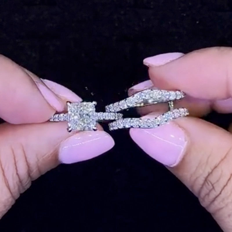 2.0Ct Princess Cut Insert Wedding Ring Set With Engagement Ring Enhancer