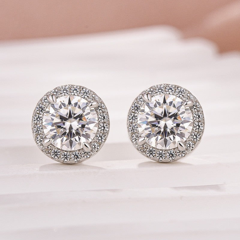 Moissanite 1.2Ct Halo Round Cut White Gold Stud Earrings