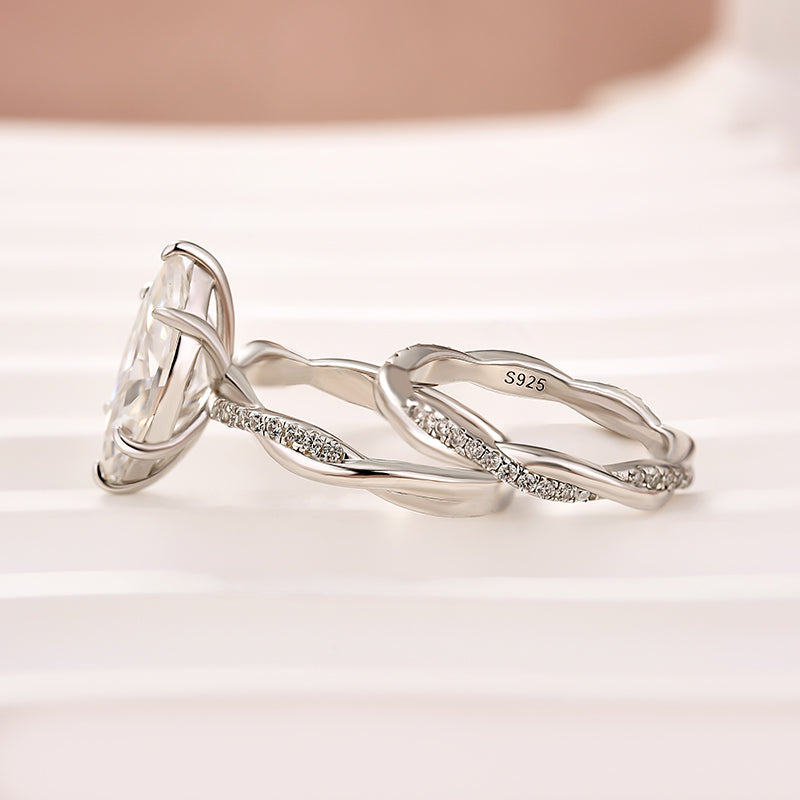 Moissanite 3.0Ct Twist Marquise Cut White Gold Wedding Ring Set