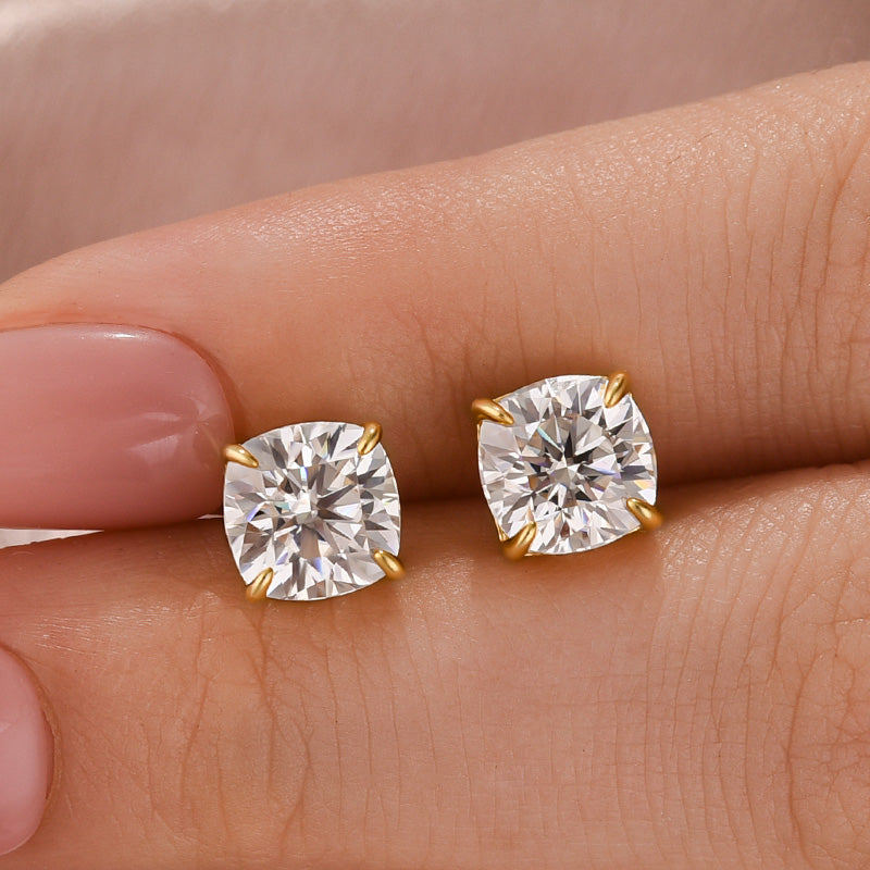 Moissanite 2.0Ct Cushion Cut Stud Earrings In Sterling Silver