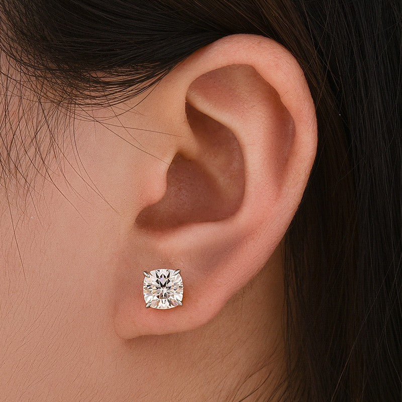 Moissanite 2.0Ct Cushion Cut Stud Earrings In Sterling Silver