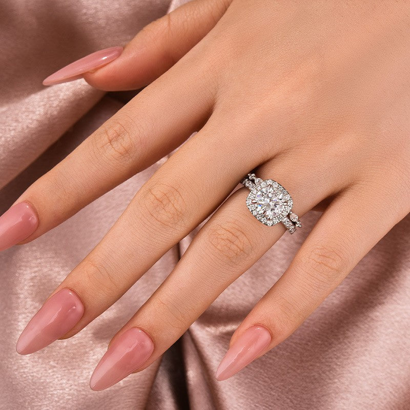 Moissanite 2.0Ct Halo Round Cut White Gold Promise Ring With Round Cut Anniversary Ring