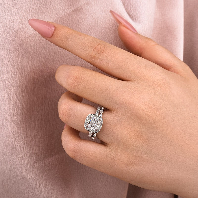 Moissanite 2.0Ct Halo Round Cut White Gold Promise Ring With Round Cut Anniversary Ring