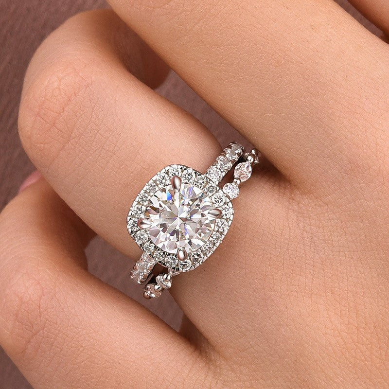 Moissanite 2.0Ct Halo Round Cut White Gold Promise Ring With Round Cut Anniversary Ring