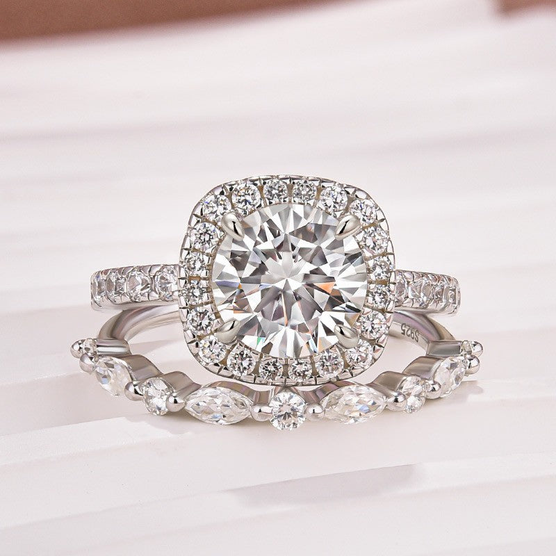 Moissanite 2.0Ct Halo Round Cut White Gold Promise Ring With Round Cut Anniversary Ring