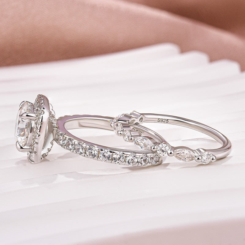 Moissanite 2.0Ct Halo Round Cut White Gold Promise Ring With Round Cut Anniversary Ring