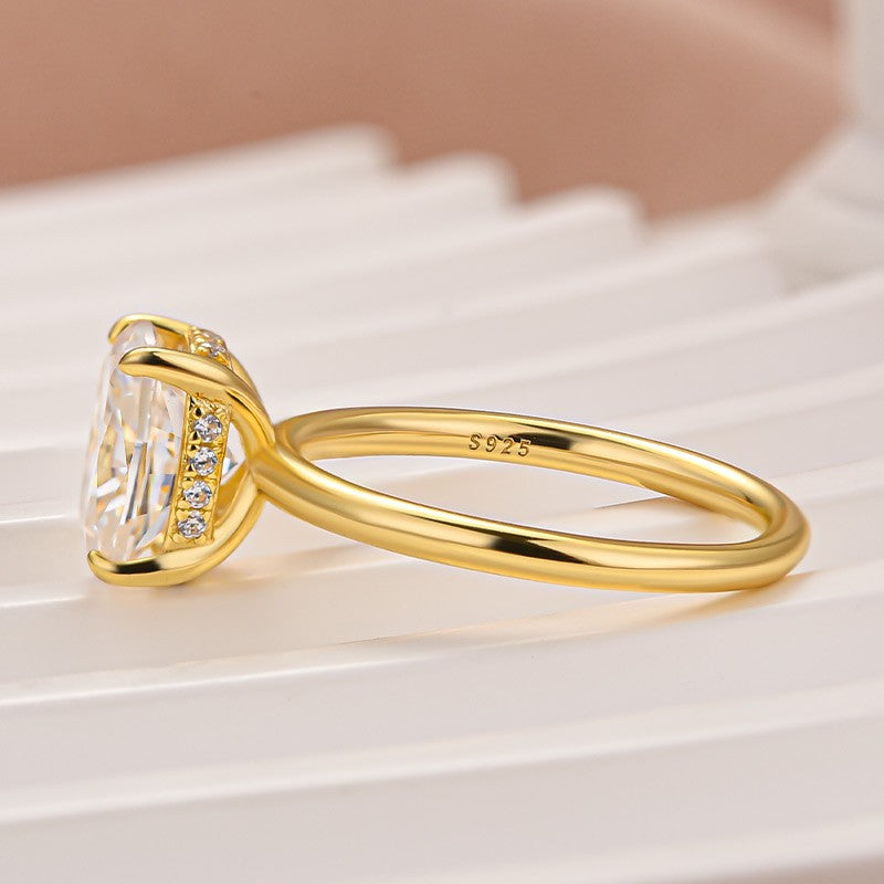Moissanite 2.5 Ct Cushion Cut Solitaire Yellow Gold Promise Ring For Women