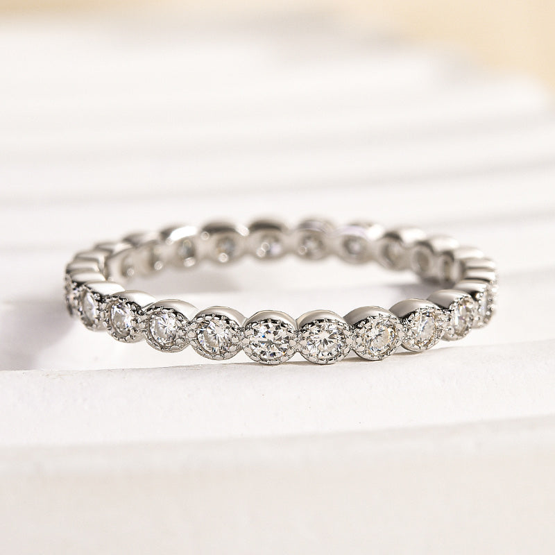 Louily Moissanite 0.5 Ct Round Cut Pave Wedding Band