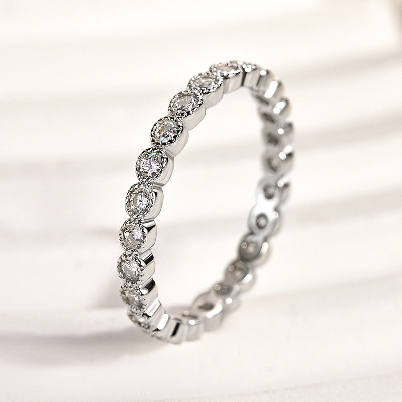 Louily Moissanite 0.5 Ct Round Cut Pave Wedding Band