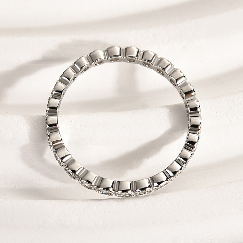 Louily Moissanite 0.5 Ct Round Cut Pave Wedding Band