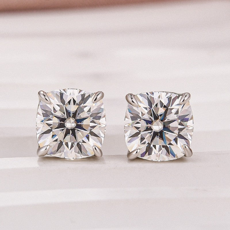 Moissanite 2.0Ct Cushion Cut Stud Earrings In Sterling Silver