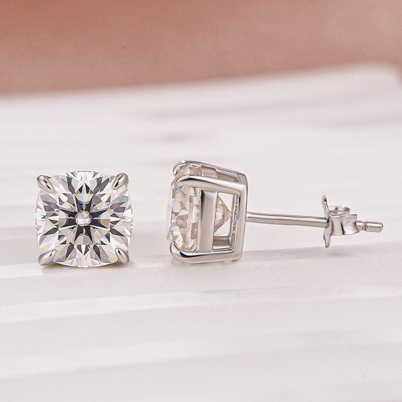 Moissanite 2.0Ct Cushion Cut Stud Earrings In Sterling Silver