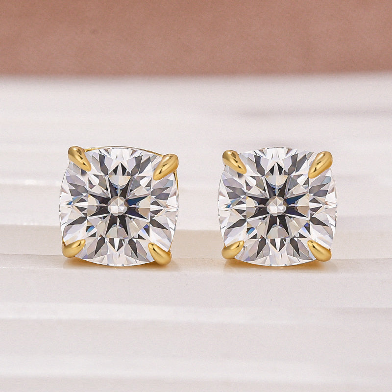 Moissanite 2.0Ct Cushion Cut Stud Earrings In Sterling Silver