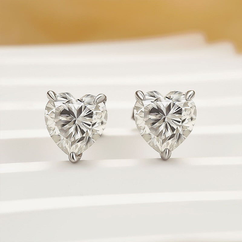 Moissanite 1.2Ct Heart Cut Stud Earrings In Sterling Silver