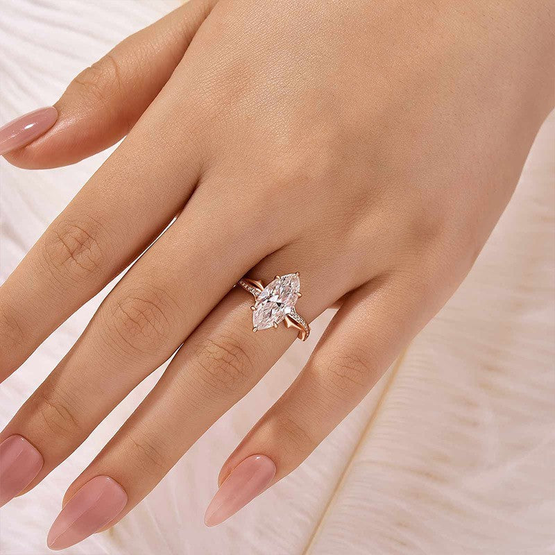 Moissanite 3.0Ct Marquise Cut Twist Engagement Ring In Sterling Silver