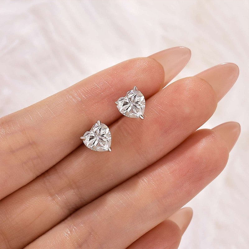Moissanite 1.2Ct Heart Cut Stud Earrings In Sterling Silver