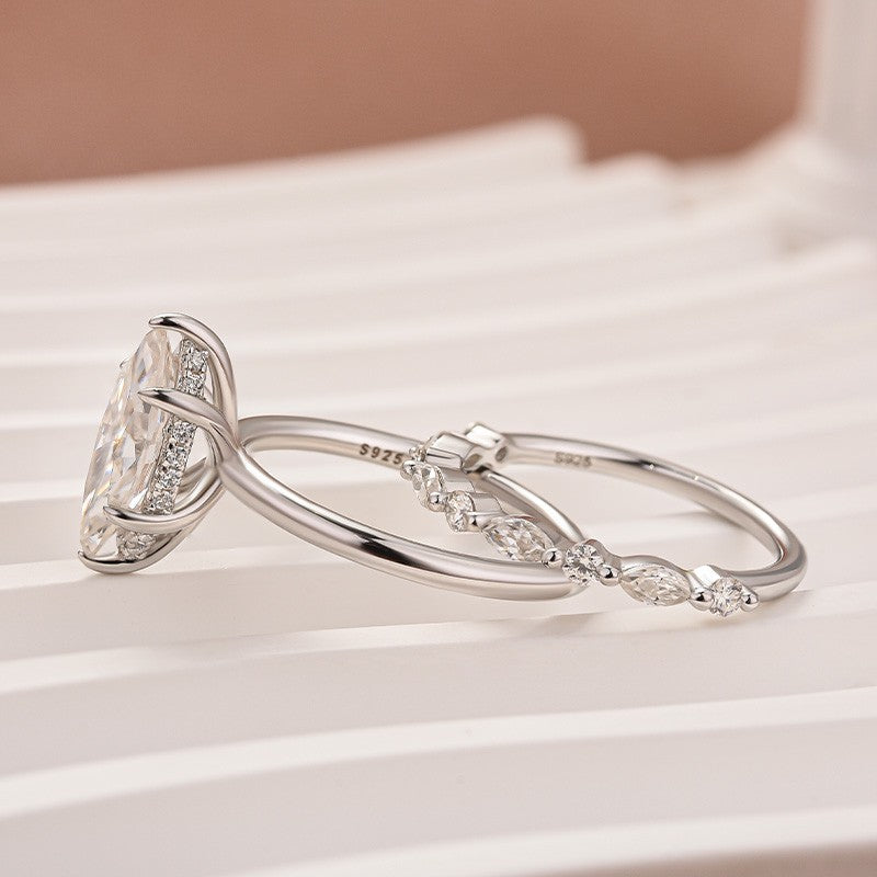 Moissanite 2.0 Ct Marquise Cut Solitaire White Gold Engagement Ring with Round & Marquise Accents Bands