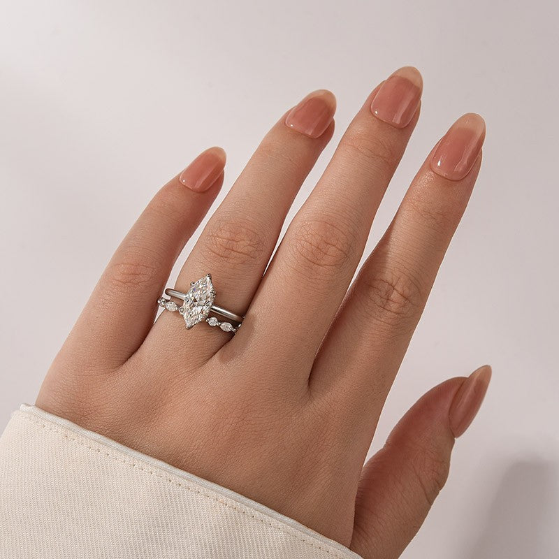 Moissanite 2.0 Ct Marquise Cut Solitaire White Gold Engagement Ring with Round & Marquise Accents Bands