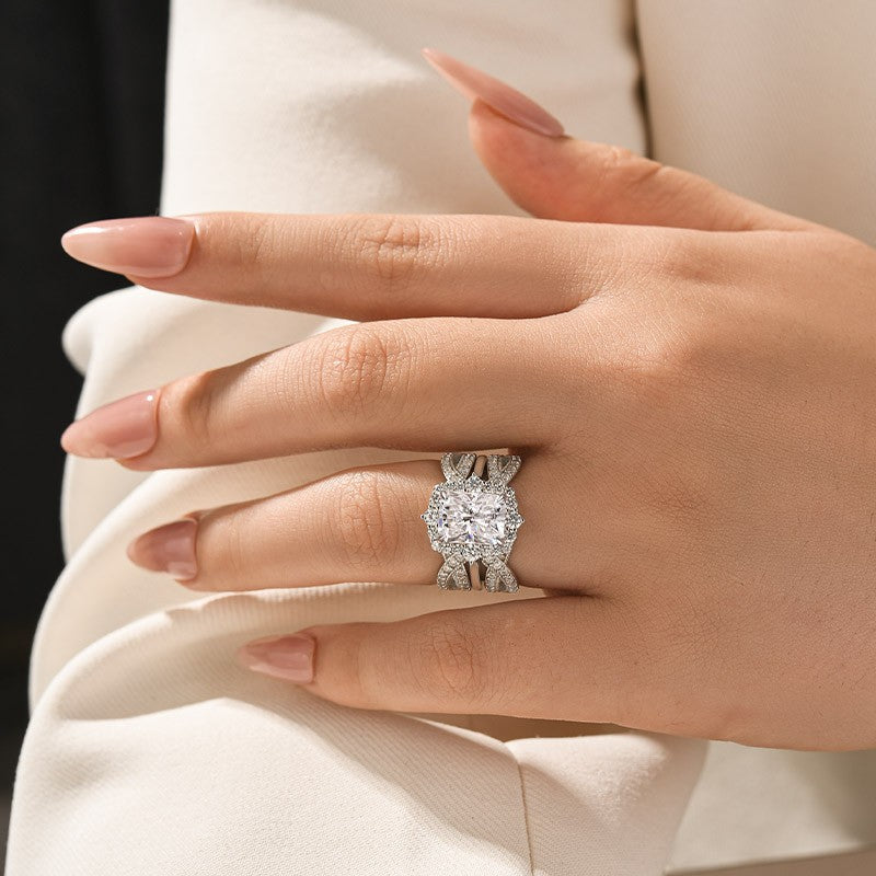 Moissanite 3.0Ct Radiant Cut White Gold Stack Wedding Ring with Enhancer Wedding Band