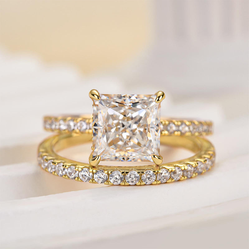 Louily Elegant Square 2 Ct Princess Cut Wedding Ring Set For Women In Sterling Silver