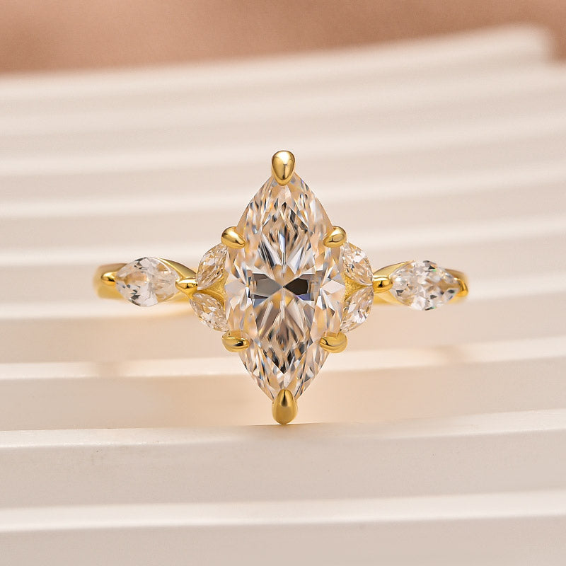 Moissanite 2.0Ct Marquise Stone with Two Designd Side Stone White Gold Engagement Ring