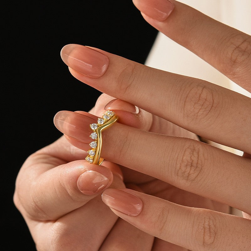 Graduated Yellow Gold Tiara Wedding Band With Round Moissanite Diamonds