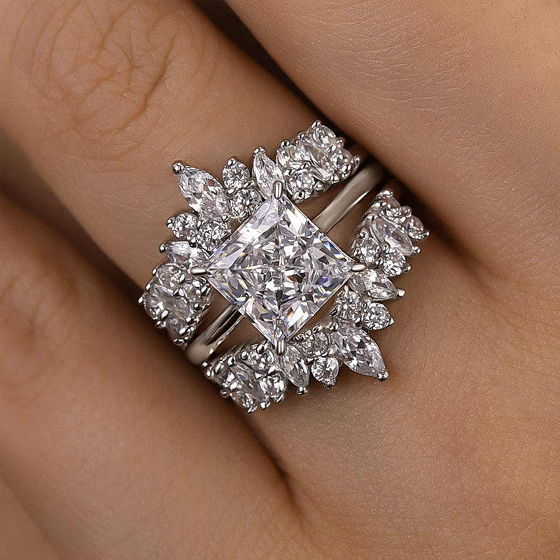 Louily Vintage Square Princess Cut Insert Ring Set For Women