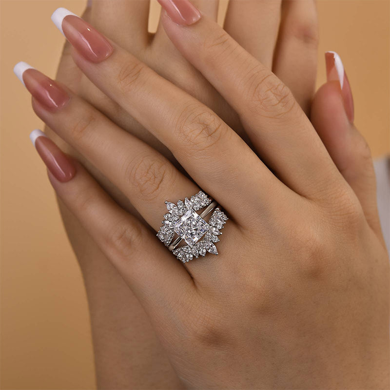 Louily Vintage Square Princess Cut Insert Ring Set For Women