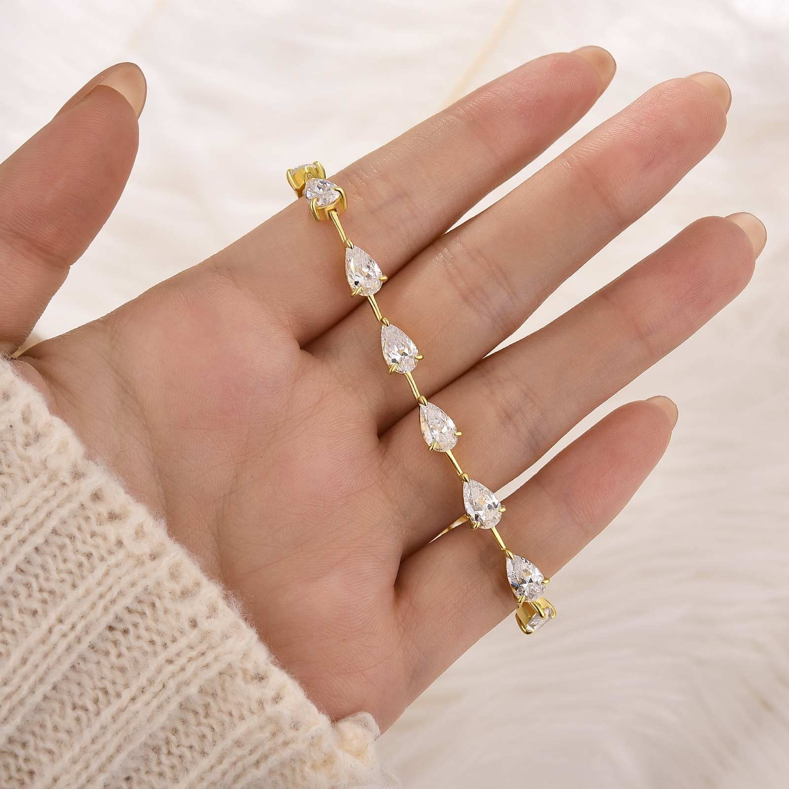 12Ct Pear Cut Simulated Diamond Sterling Silver Bracelet for Women