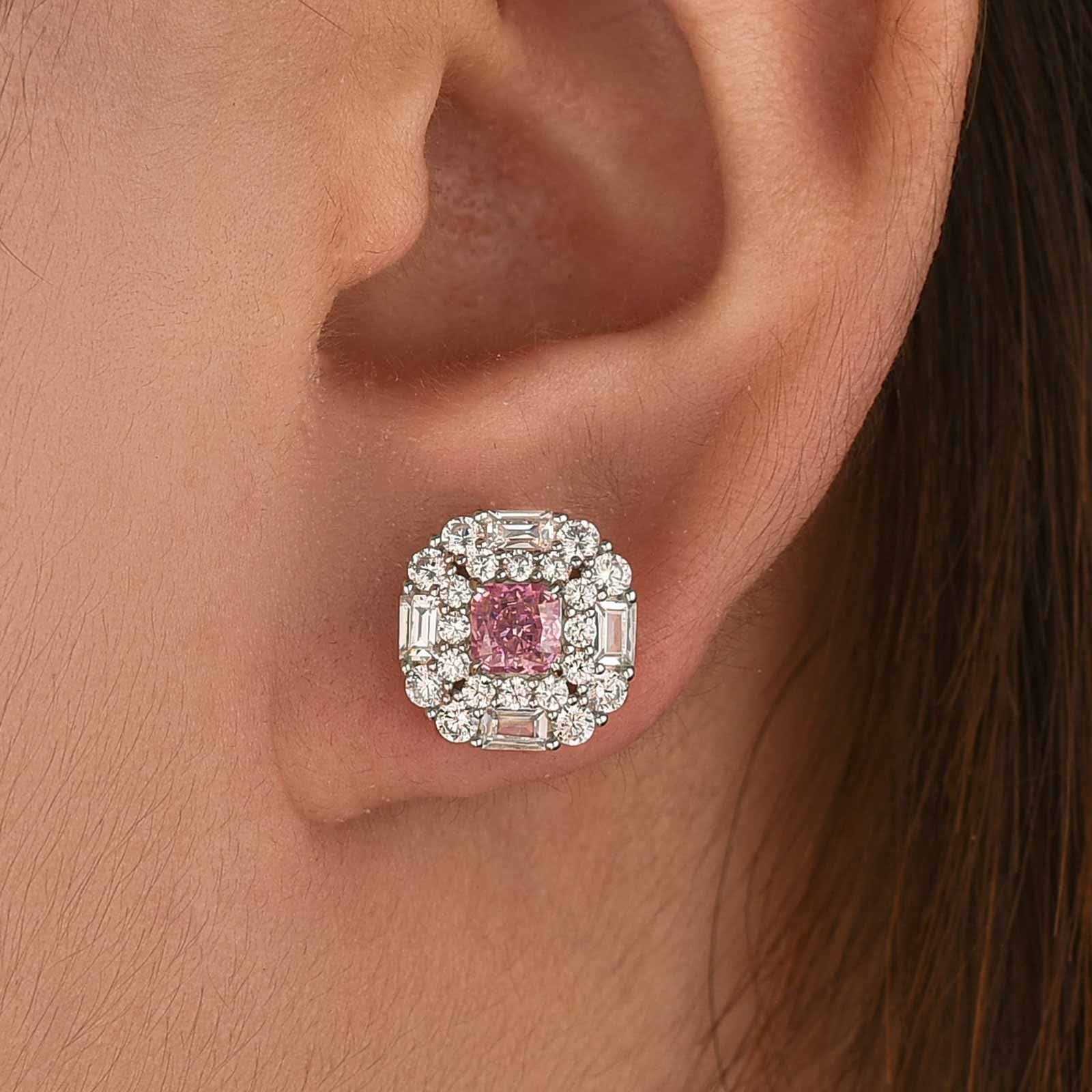 Lovely Radiant Cut Pink Stone Sterling Silver Earrings For Women