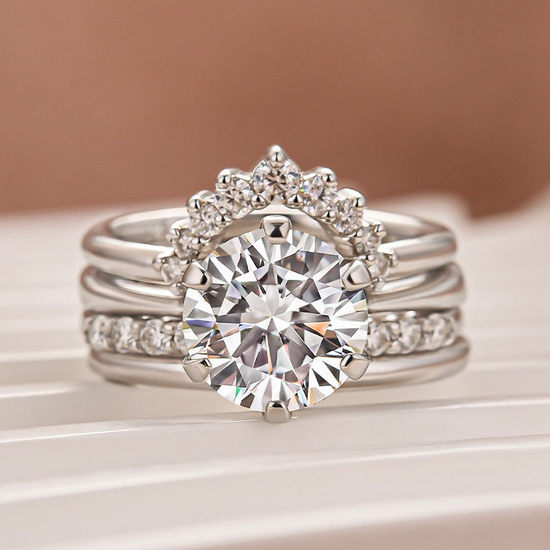 Moissanite 3.0Ct Round Cut Comfort Fit Six Prong Solitaire Wedding Ring Set