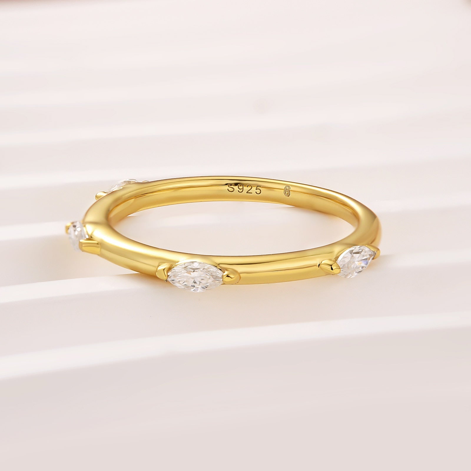 Moissanite Yellow Gold Marquise Cut Wedding Band