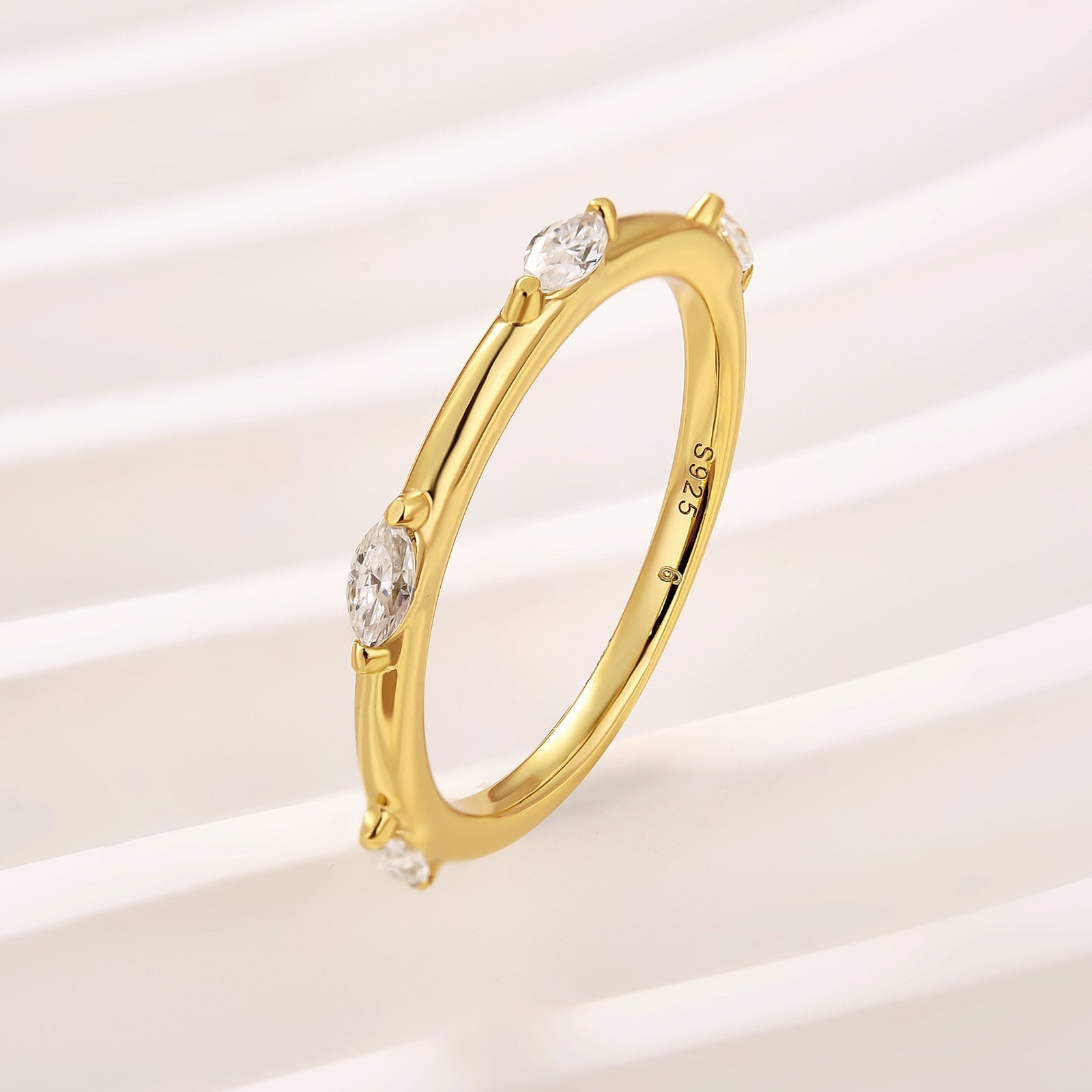 Moissanite Yellow Gold Marquise Cut Wedding Band