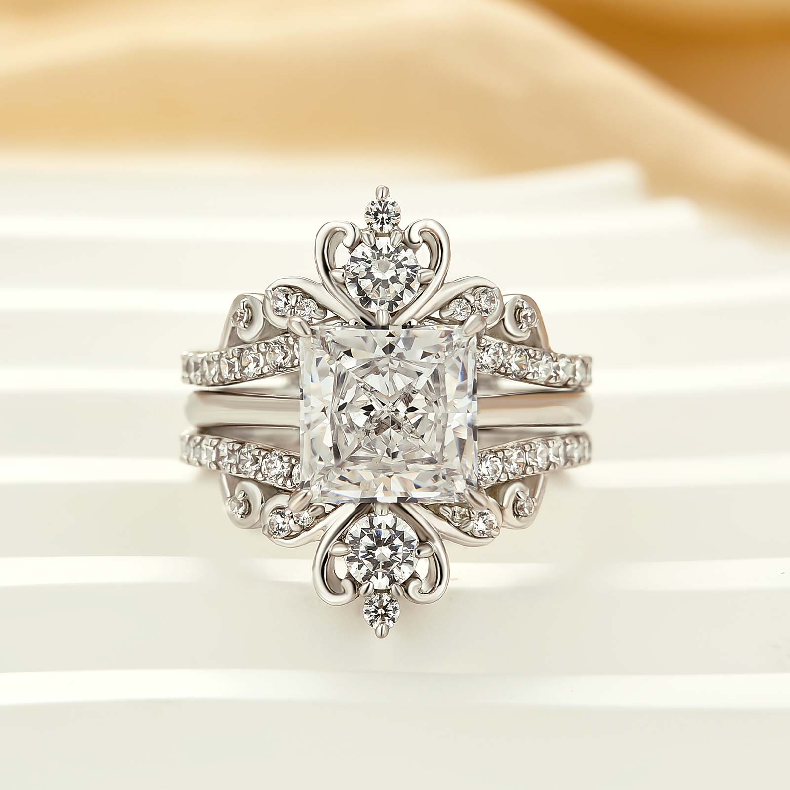 3.0Ct Square Princess Cut Insert Wedding Ring Set With Engagement Ring Enhancer