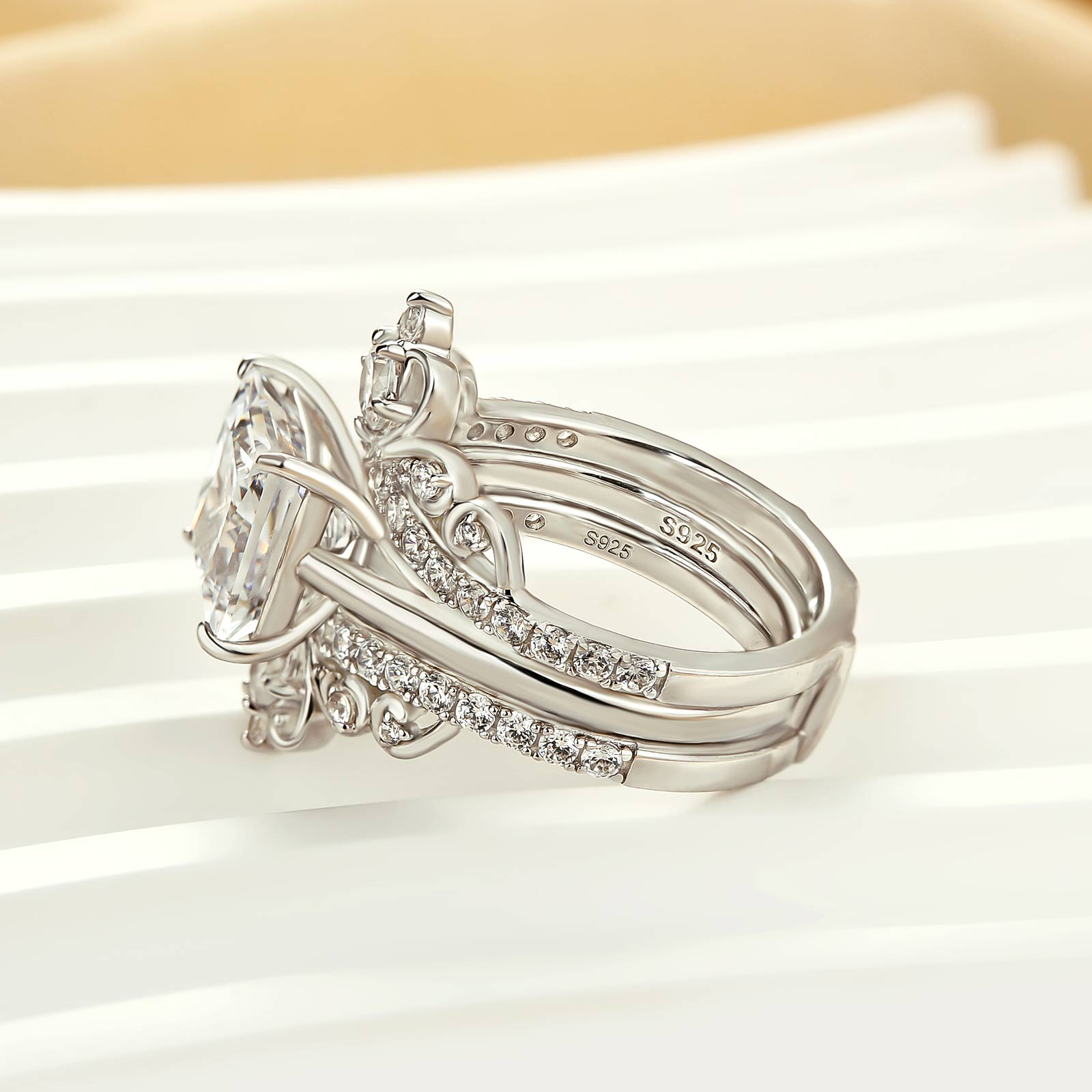 3.0Ct Square Princess Cut Insert Wedding Ring Set With Engagement Ring Enhancer