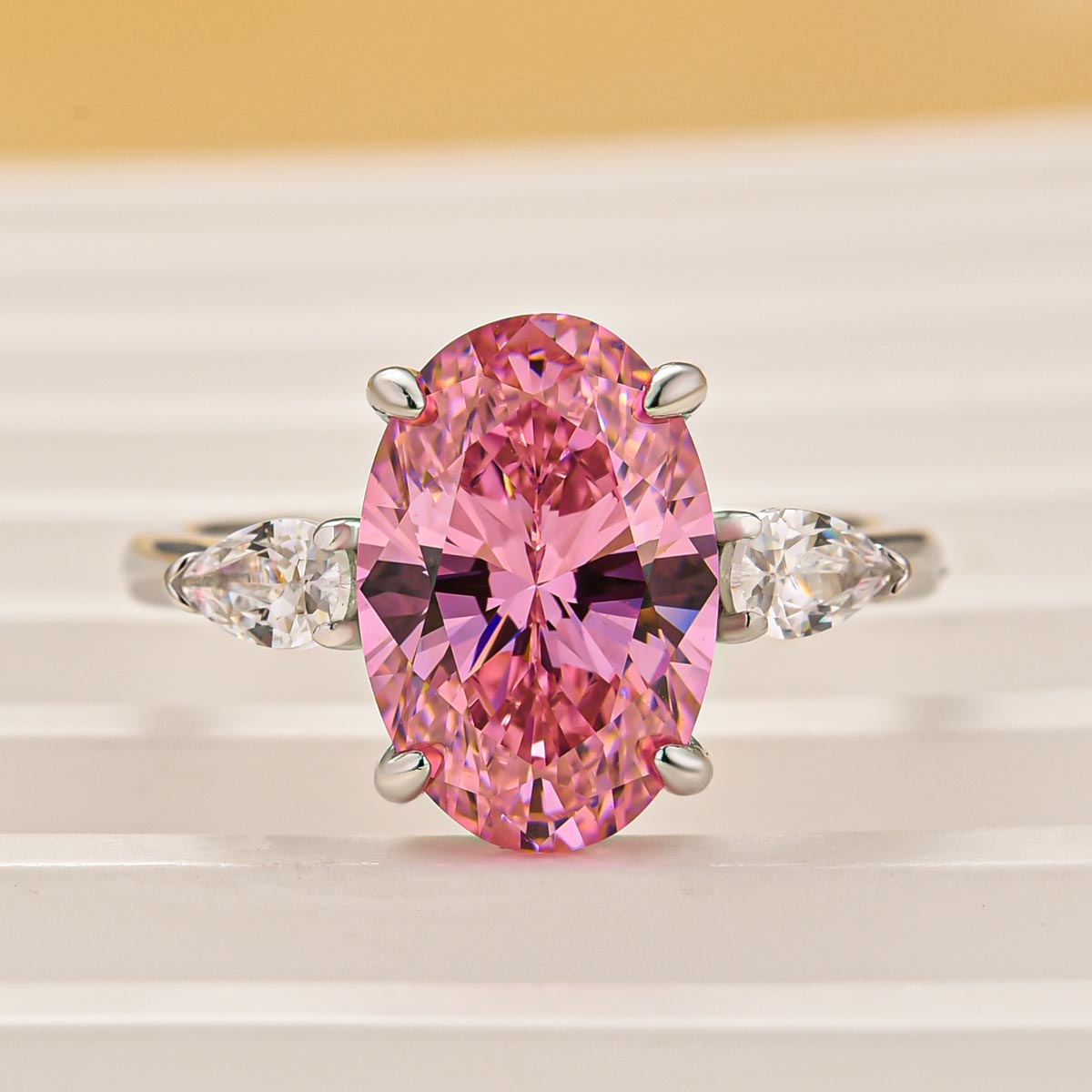 4.0Ct Oval Cut Pink Stone Three Stone Engagement Ring In Sterling Silver