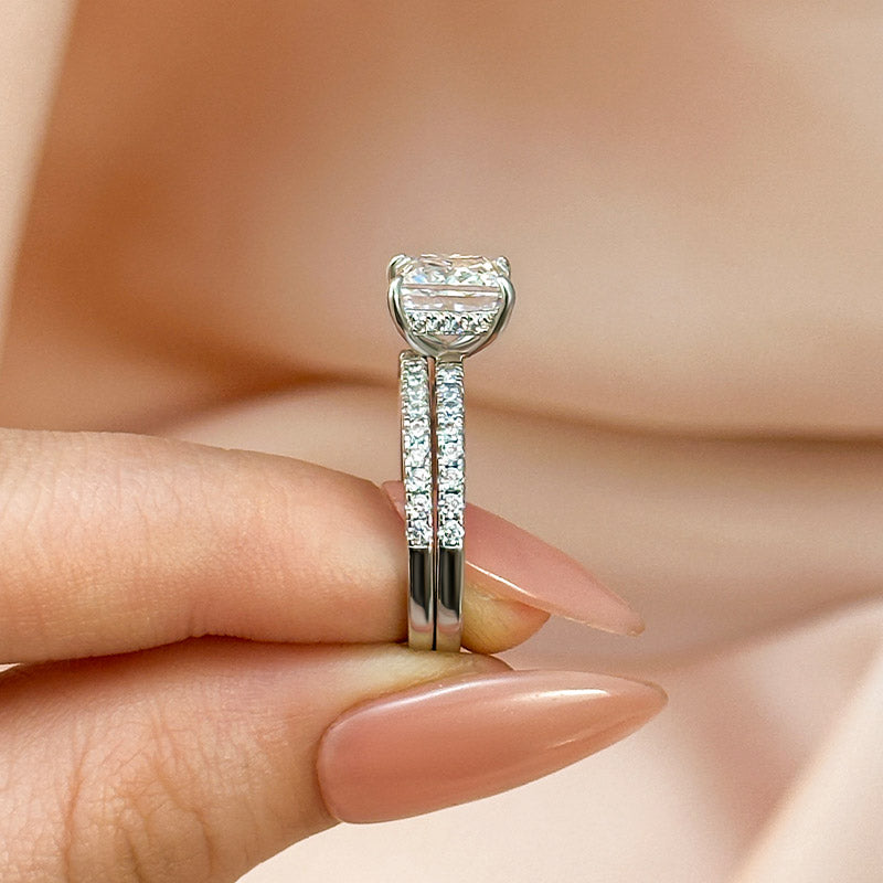 Louily Elegant Square 2 Ct Princess Cut Wedding Ring Set For Women In Sterling Silver