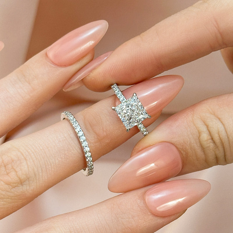 Louily Elegant Square 2 Ct Princess Cut Wedding Ring Set For Women In Sterling Silver