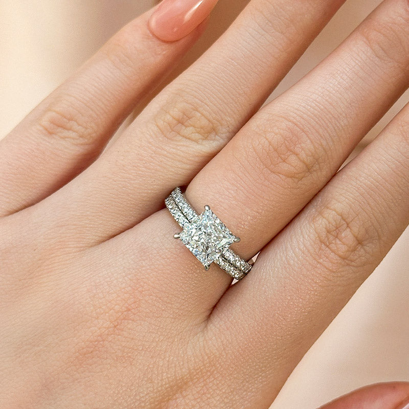 Louily Elegant Square 2 Ct Princess Cut Wedding Ring Set For Women In Sterling Silver