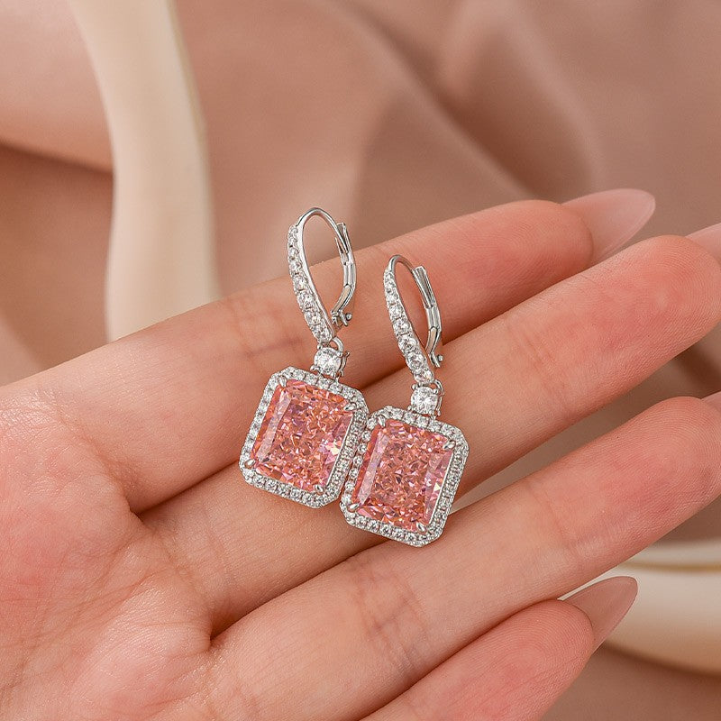 5.0Ct Pink Stone Radiant Cut Women's Earrings Drop Earrings In Sterling Silver