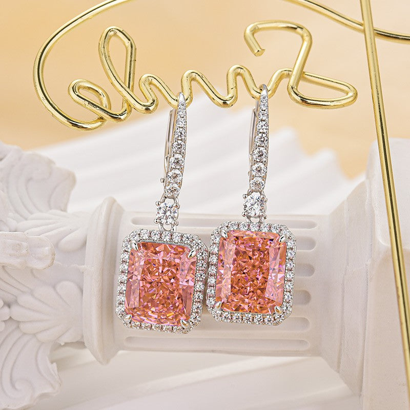 5.0Ct Pink Stone Radiant Cut Women's Earrings Drop Earrings In Sterling Silver