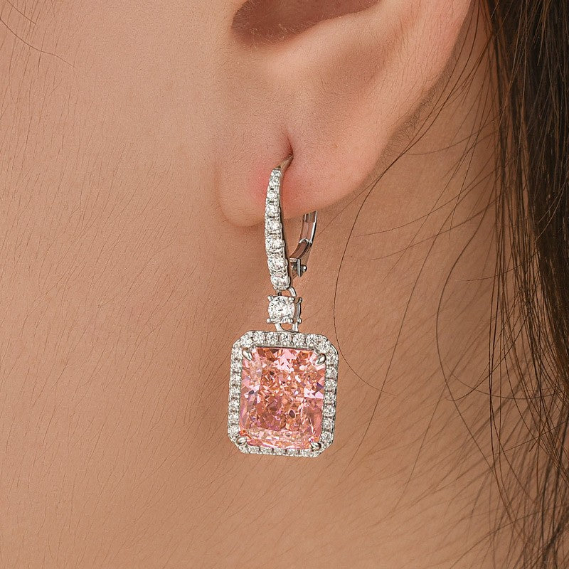 5.0Ct Pink Stone Radiant Cut Women's Earrings Drop Earrings In Sterling Silver